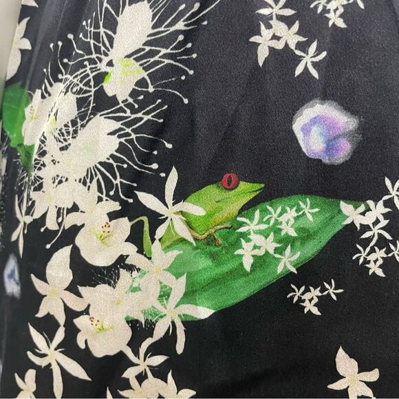 ISOLDA Frog Leaf Print Black Silk One Shoulder Ruffle Mini Dress - Picture 4 of 8